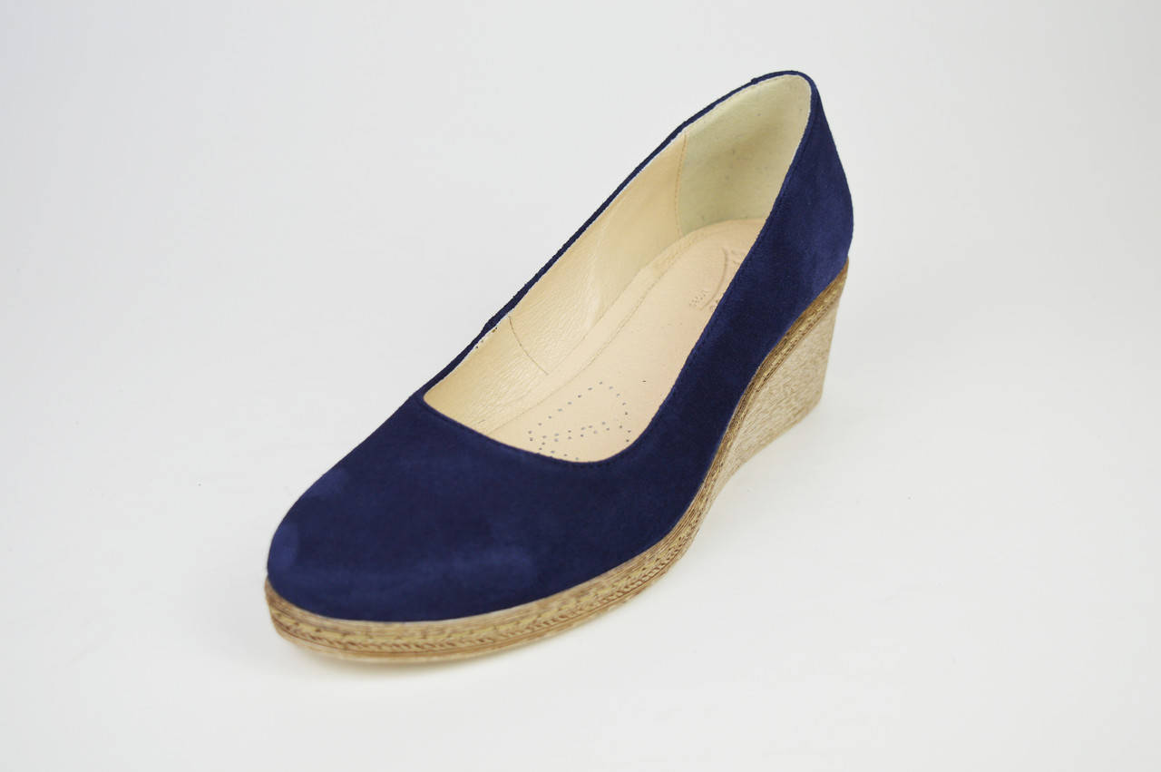 

Туфли на невысокой танкетке замшевые синие Marco 1195, Синий