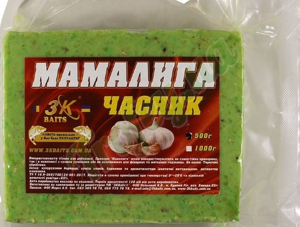 

Прикормка 3k Baits Мамалыга 1кг Чеснок