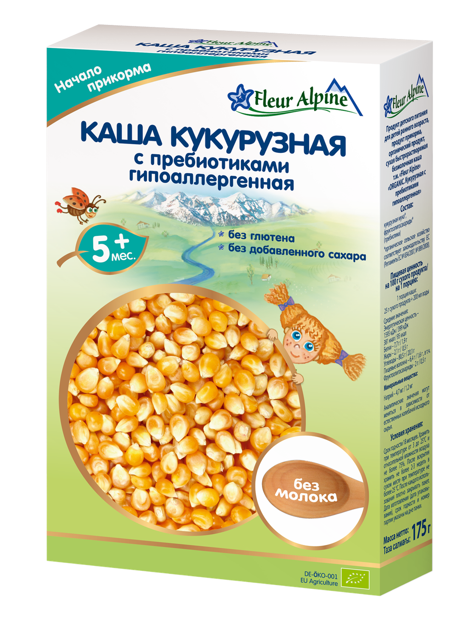 

Каша кукурузная с пребиотиками Гипоалергенная безмолочная Флёр Альпин, 175г