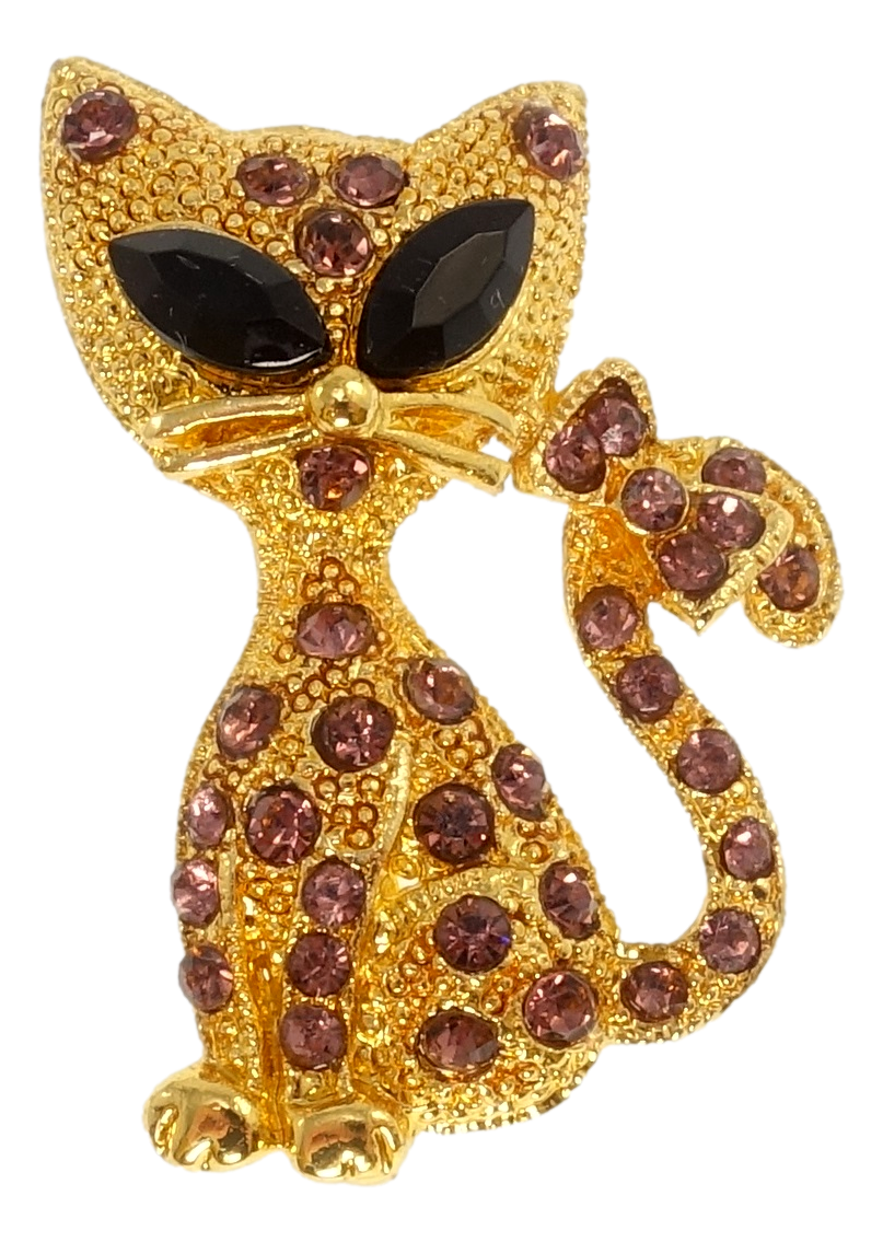 

Брошь "Кошка с бордовыми стразами"