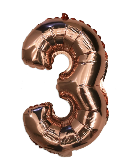 

Шар цифра "3" фольгированный розовое золото, высота 35 см