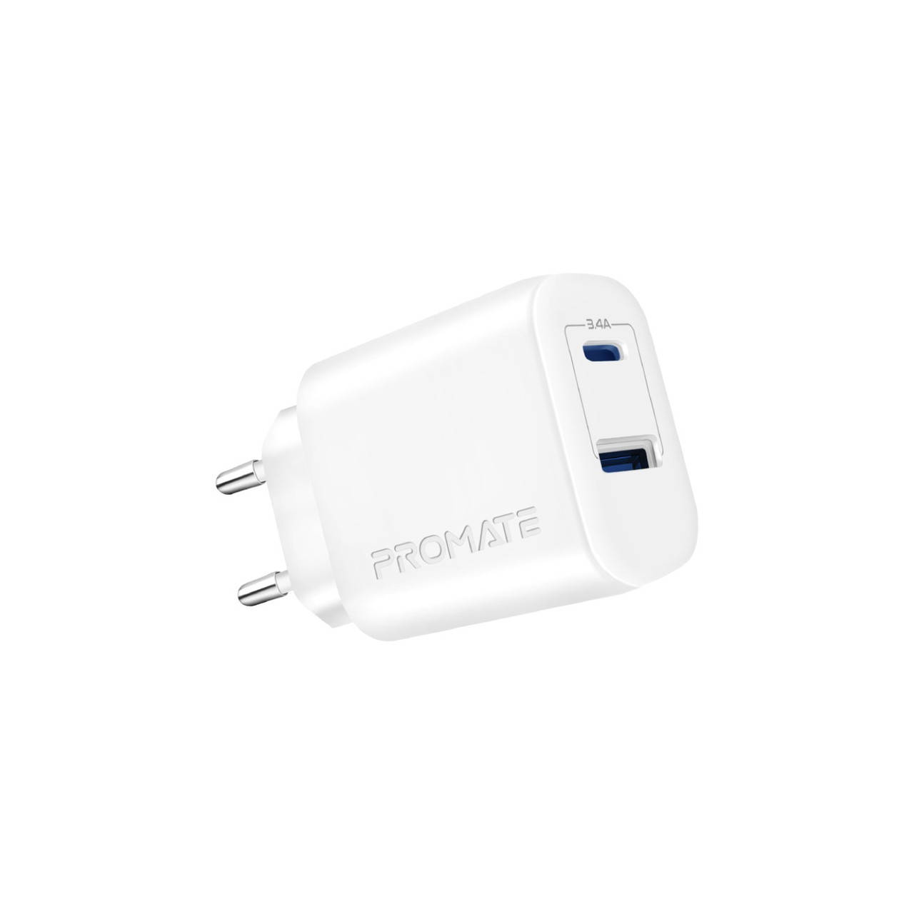 

Сетевое зарядное устройство Promate BiPlug-2 17Вт USB-C+USB-A White, Белый