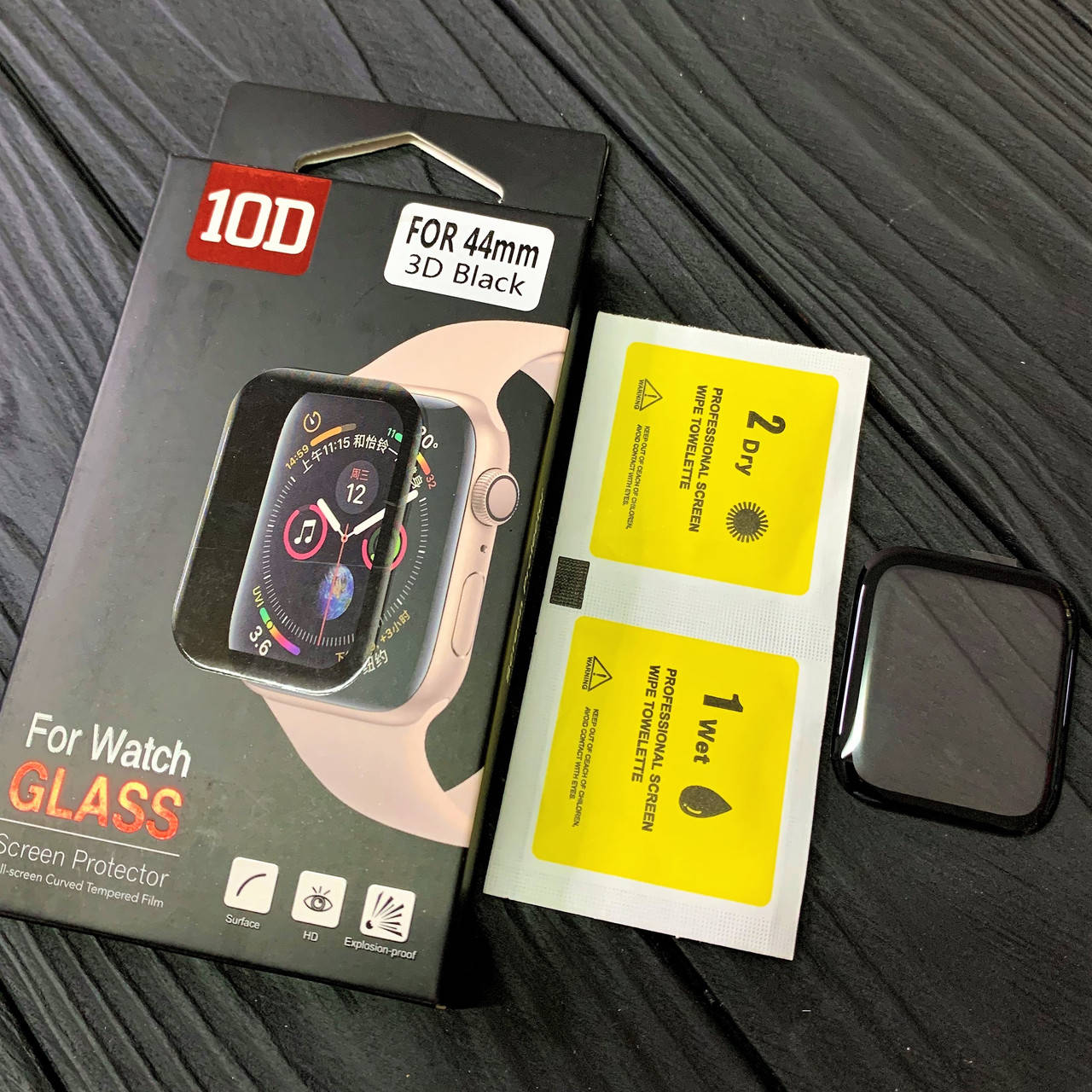 

Защитное стекло для Apple Watch 44 mm 10D чёрное, Прозрачный