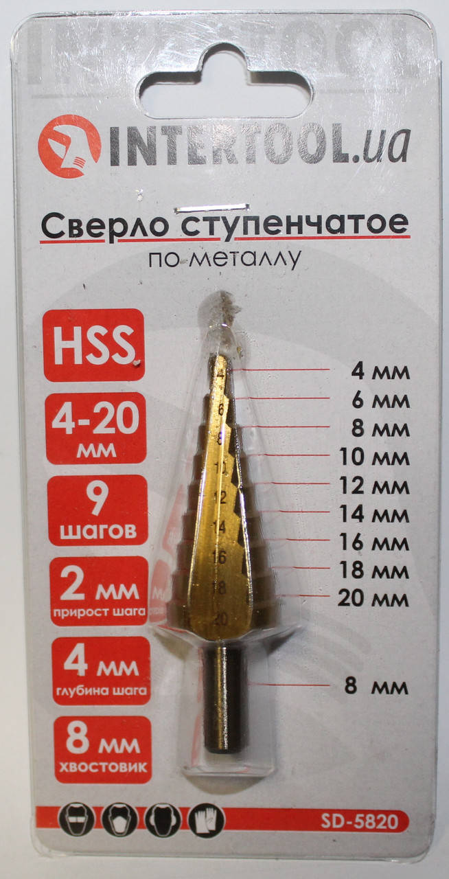 

Сверло ступенчатое по металлу HSS 4-20 мм INTERTOOL SD-5820