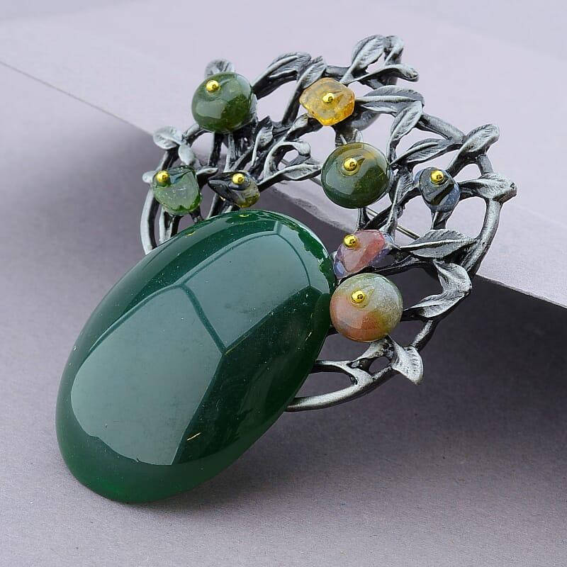 

100408 Брошь Хризопраз,Яшма