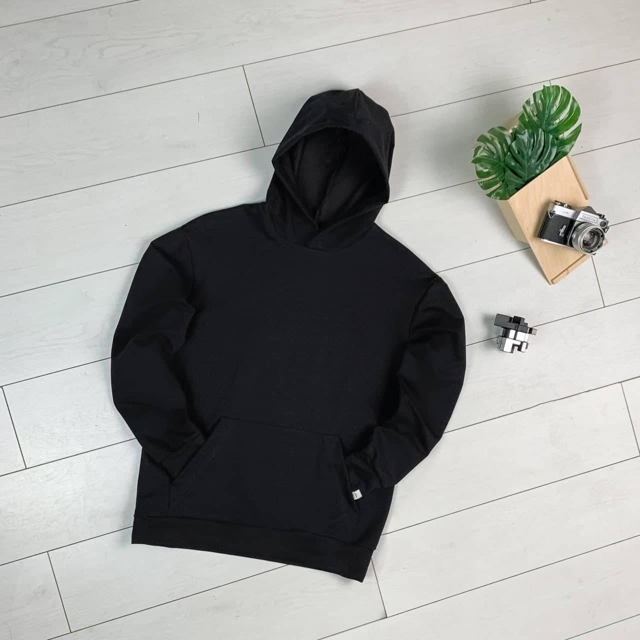 

Худи черный мужской с капюшоном | без принта весенний осенний