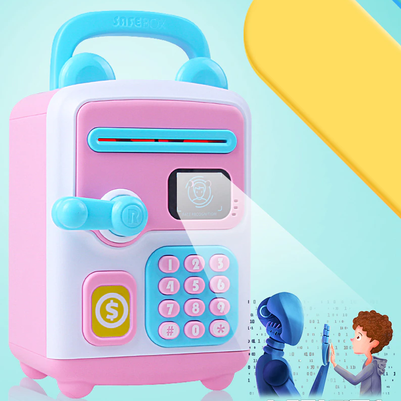 

Детская электронная сейф-копилка Face Recognition Money BOX с кодовым замком Розовый