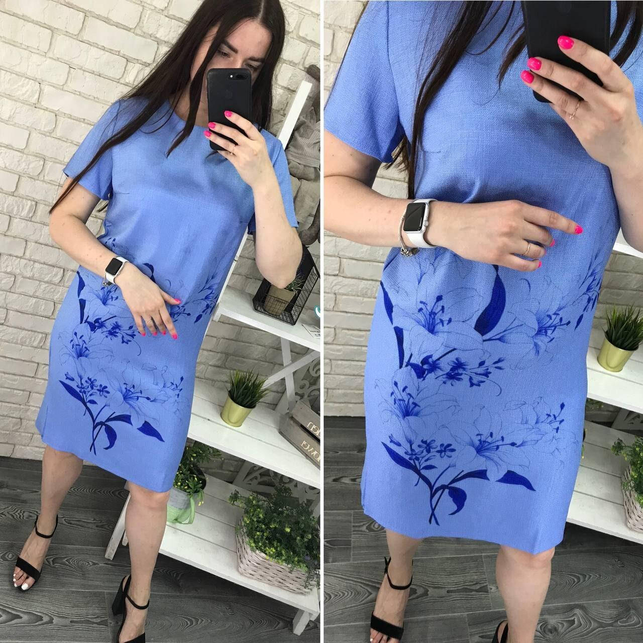 

Стильное женское летнее платье, ткань "Лен" 48, 54 размер 48