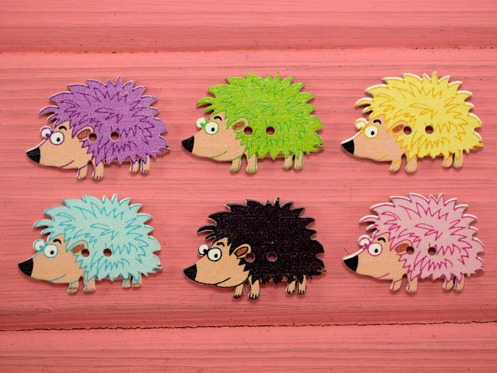 

Пуговки "Ёжики" деревянные (5 шт.), Разные цвета