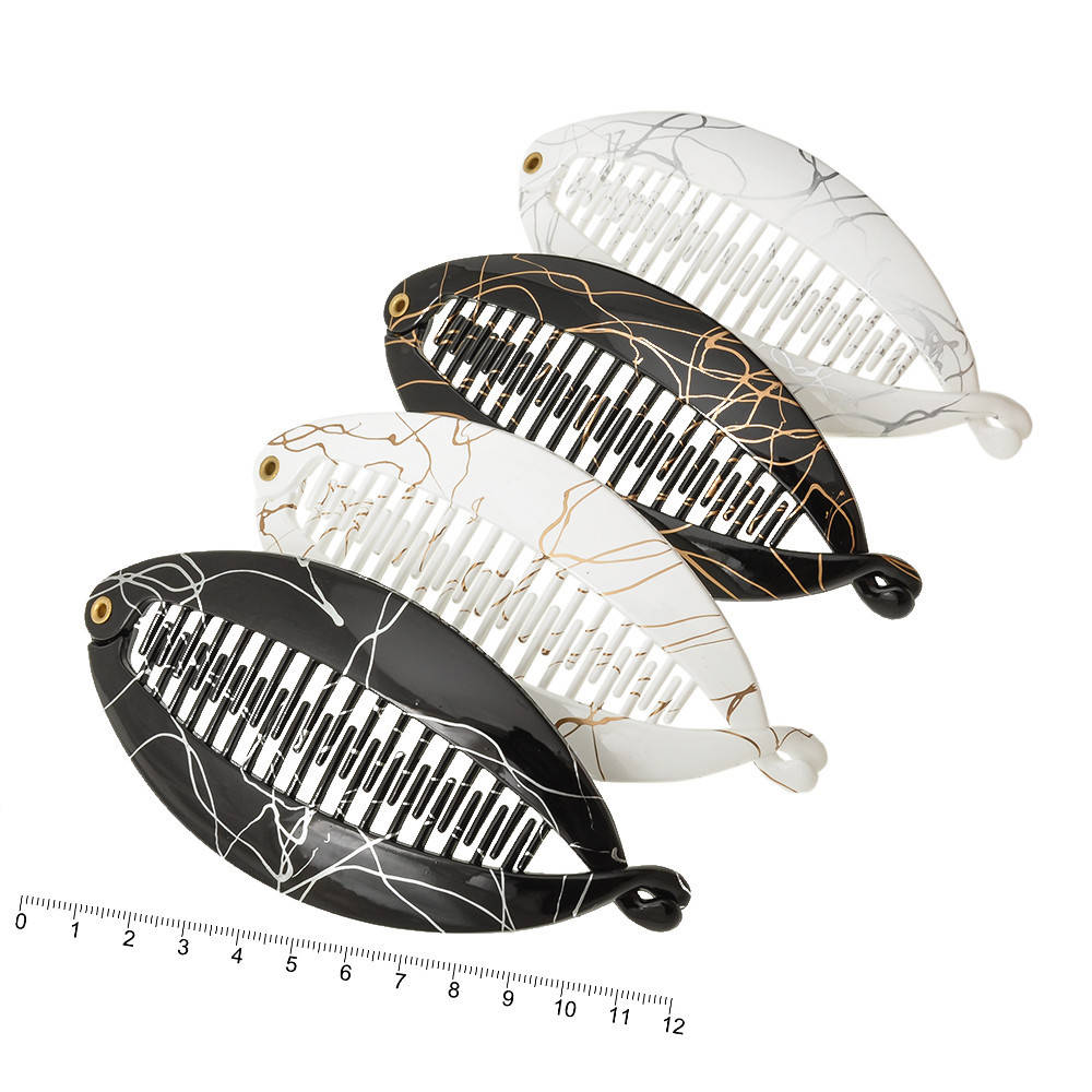 

Заколка-банан для волос 12 см глянцевый с узорами (упаковка 12 шт)