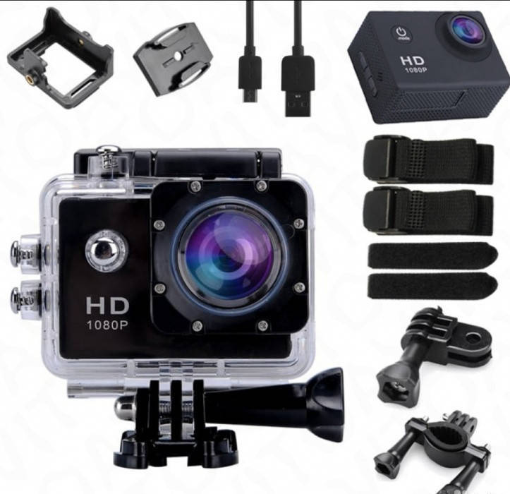 

Экшн камера A7 Sport FullHD, Аквабокс, крепление на руль,шлем,защита gopro, Черный