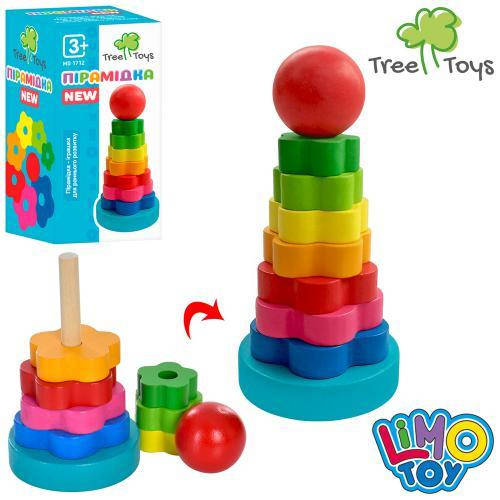 

Деревянная игрушка "Пирамидка" кольца 7шт MD1712 LIMO TOY, в кор. 7*14*7см