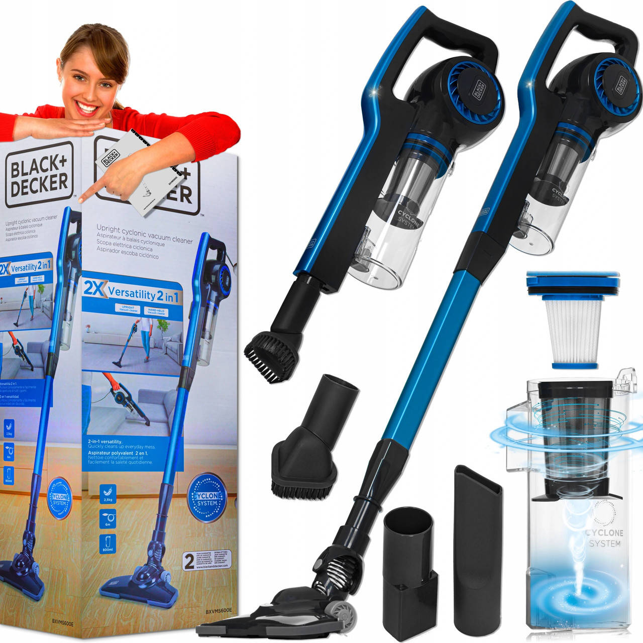 

Проводной вертикальный пылесос Black+Decker BXVMS600E (циклонный, 600 Вт)