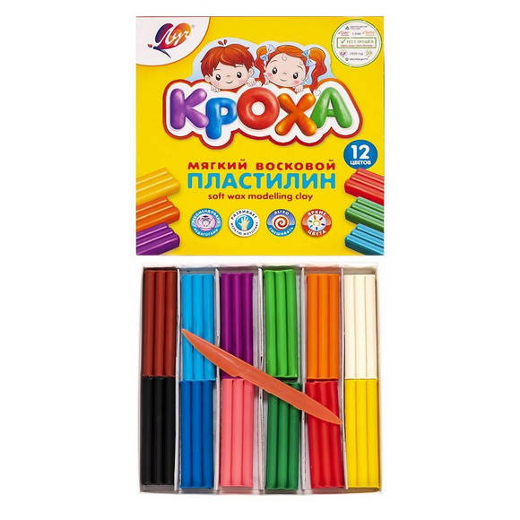 

Пластилин "Луч" серии "Кроха" (восковый), Набор 12 цветов, 180 грамм, Разные цвета