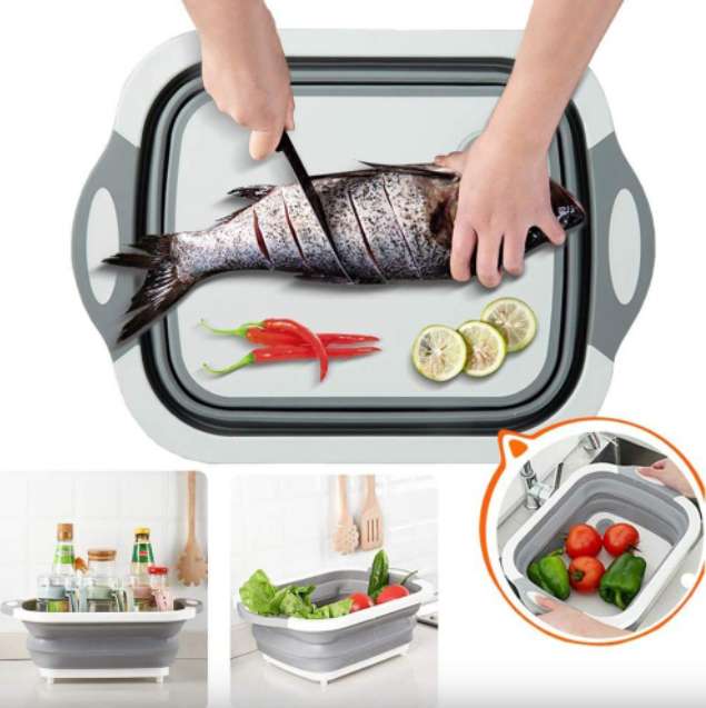 

Многофункциональная разделочная складная доска, чудо-доска 2 в 1 / Доска кухонная Бело-серая С 089