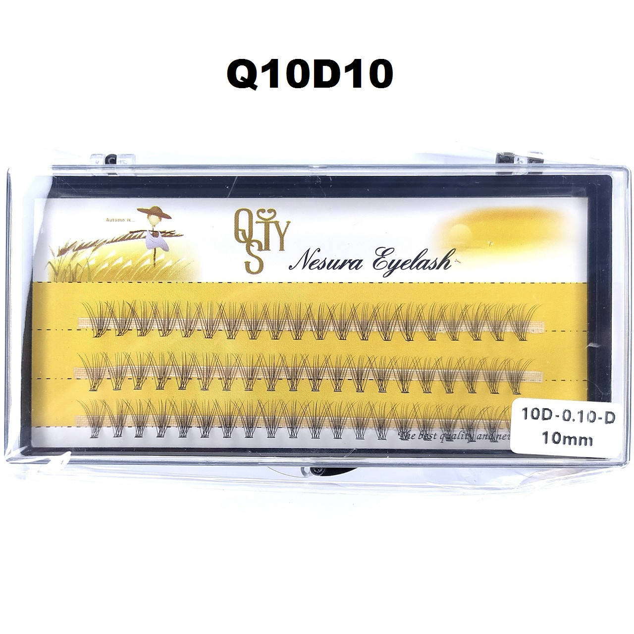 

Ресницы QSTY Nesura Eyelash 10D, 10 мм, изгиб D, 0,10, 60 пучков Несура пучки ресниц, Черный