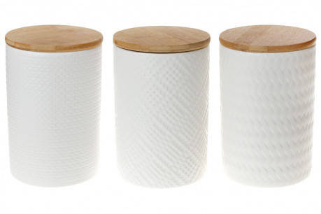

Набор (3шт) керамических банок 800мл с бамбуковыми крышками с объемным рисунком, цвет - белый