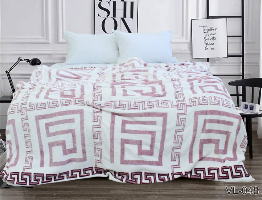 

Плед-покрывало Велсофт (микрофибра), размер 200х220 см, геометрия белый с розовым