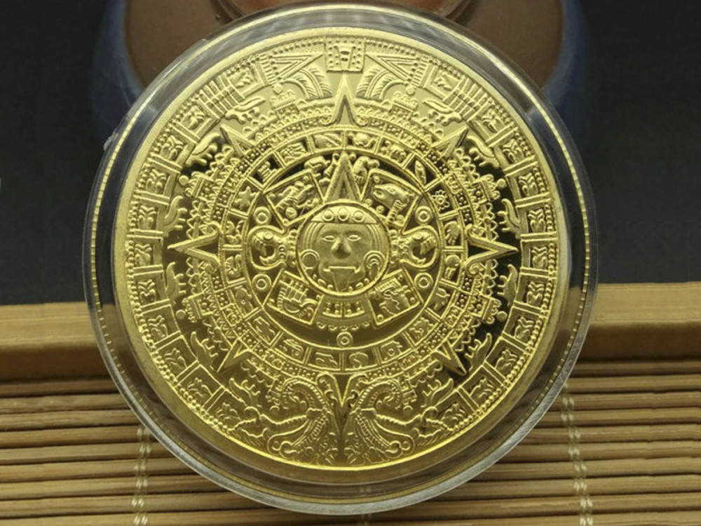 

Монета Майя BauTech Календарь ацтеков сувенирная криптовалюта Золотой