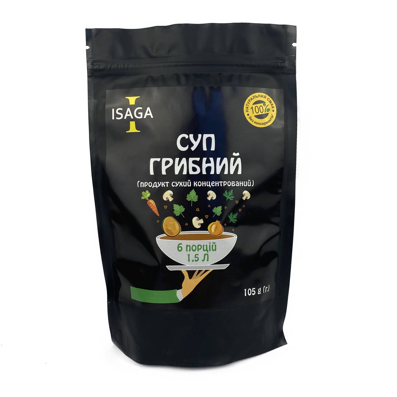 

Суп грибной ISAGA (продукт сухой концентрированный) 6 порций 1,5 л 105 г