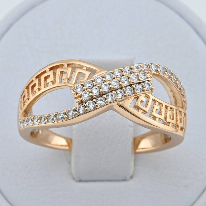 

Кольцо Xuping 15131 ширина 9 мм белые фианиты позолота 18К размер 19