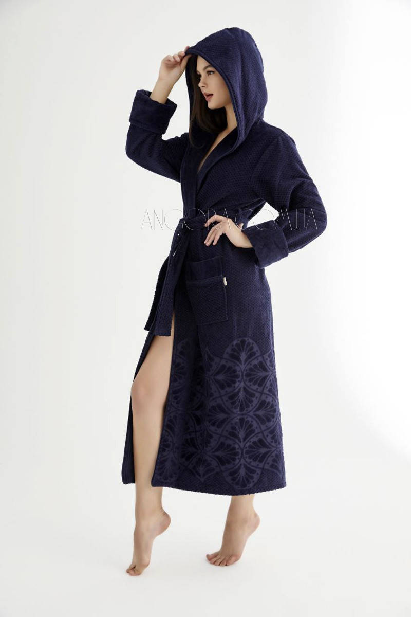 

Длинный махровый халат с капюшоном Nusa 100% хлопок NS-4185 темно-синий XXL