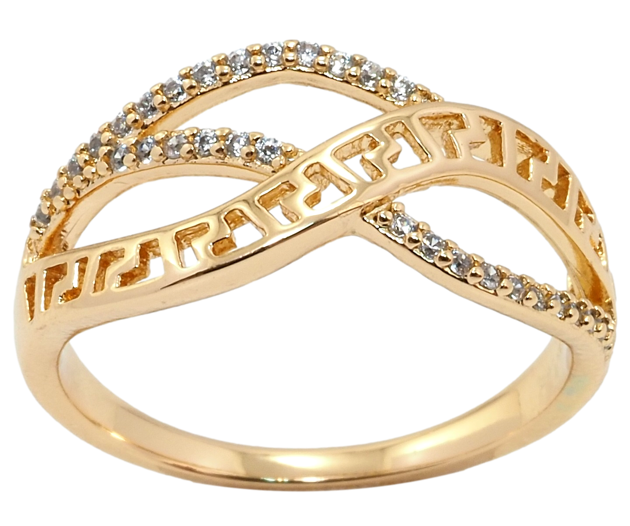 

Кольцо Xuping Позолота 18K "Дорожки циркония с резным узором" р.18.5