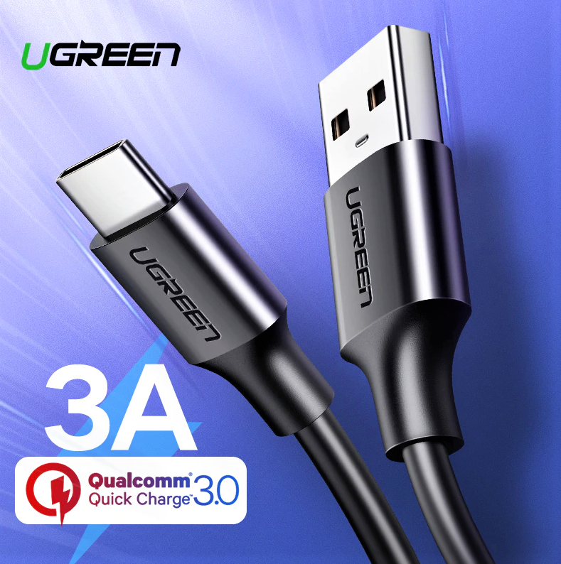 

Кабель USB Type-C 3А для быстрой зарядки шнур ЮСБ на Тайп-С Ugreen 1м (черный)