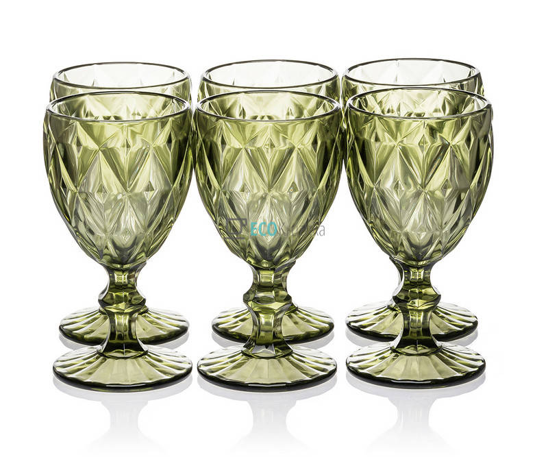 

Келихи для вина з кольорового скла 6 шт Glassware 240 мл Смарагдовий EK9002