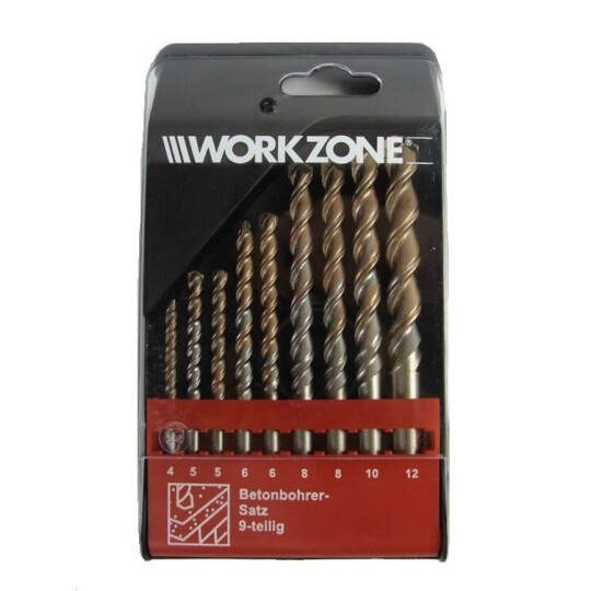 

Набор сверл по бетону WorkZone HSS 4-12мм 9шт.
