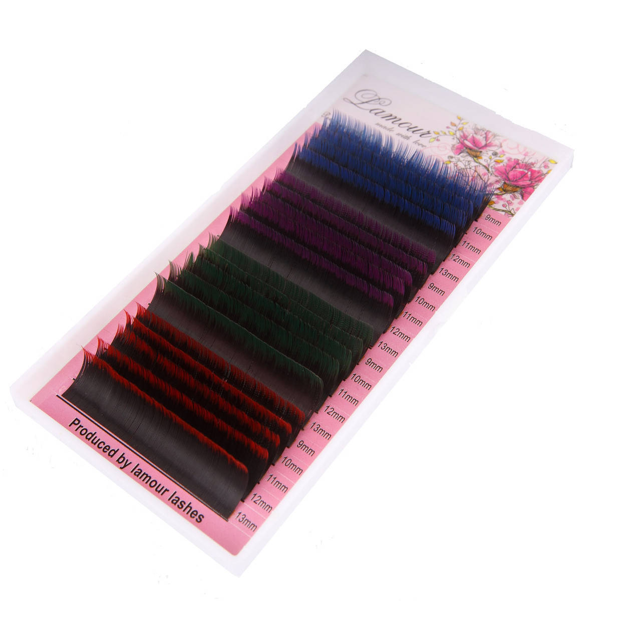 

Ресницы для наращивания Lamour Color амбре MIX цветов 0.07 D (9-13) D, 0.10