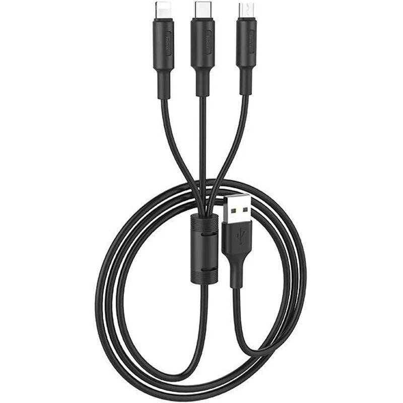

Кабель USB Hoco X25 Soarer 3in1 Lightning, MicroUSB, Type-C 2A Black 1m, Черный