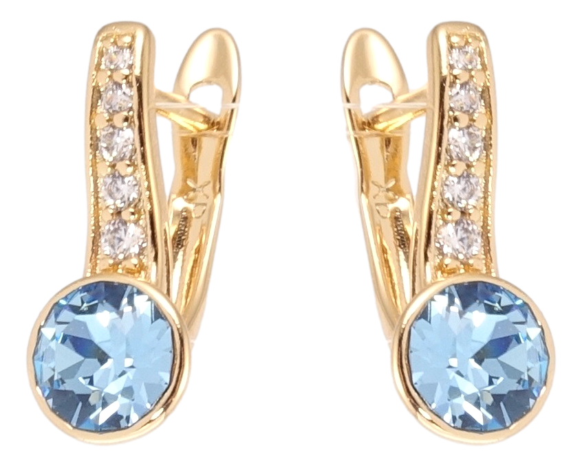 Серьги Xuping Позолота 18K с кр-ми Swarovski английский замок "Кристаллы Aquamarine с цирконием"