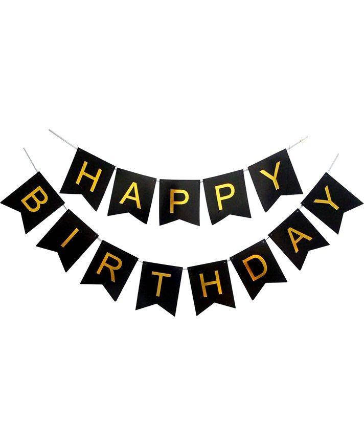 

Бумажная гирлянда золото на черном принт "Happy Birthday" 2м