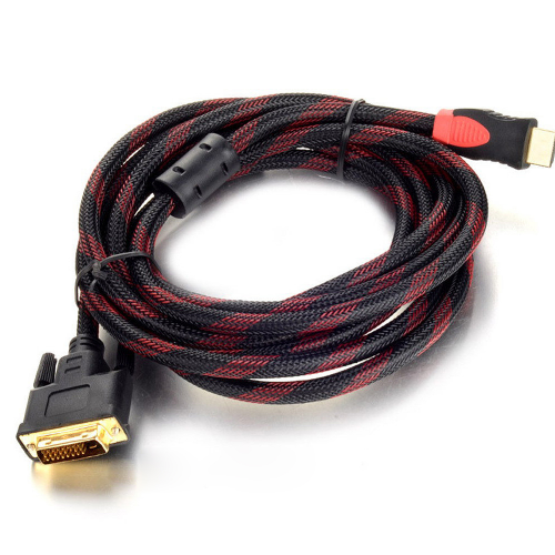 

Кабель HDMI (папа)-DVI (папа) 1,5метра 2 феррита оплетка круглый, Пакет, Q150
