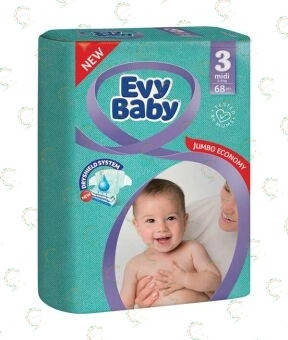 

Памперсы Evy Baby 3 midi elastic jumbo (5-9 кг) 68 шт, Бежевый
