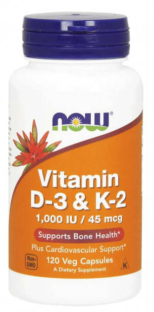 

Now Foods, витамины D3 и K2, 45 мкг (1000 МЕ), 120 растительных капсул