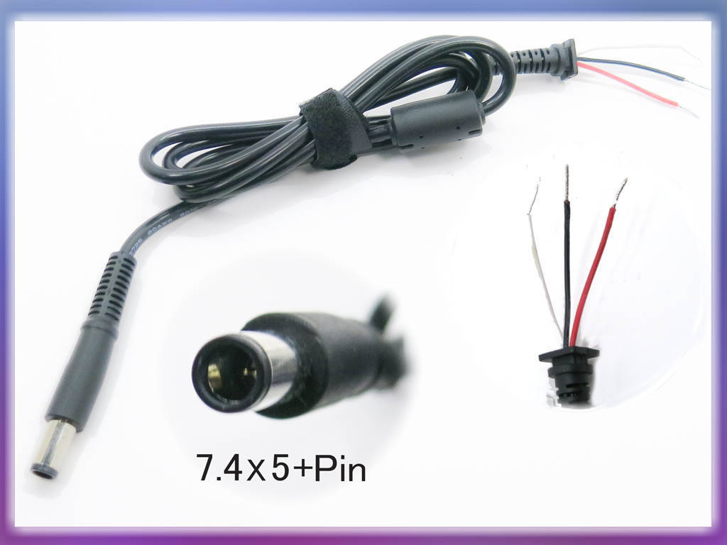 

DC кабель (7.4*5.0+Pin) для DELL (45W - 120W) 3 - провода! От блока питания к ноутбуку. Кабель с ферритовым
