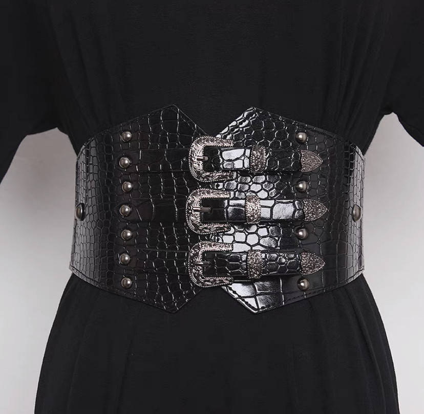 

Новый женский широкий пояс корсет чёрный кожаный, Черный