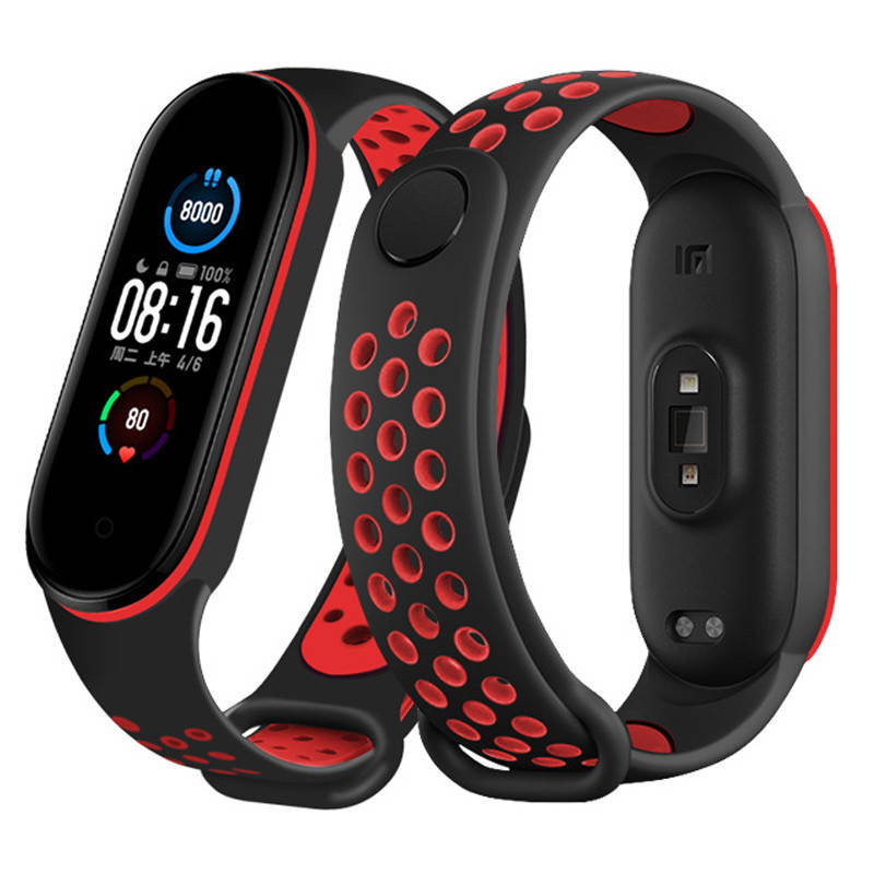 

Ремешок для фитнес-браслета Xiaomi Mi Band 5 и 6 Nike Design Black with red