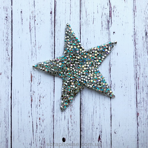 

Термонаклейка, термопатч "Звезда голограммная в стразах 8 см., Серебристый