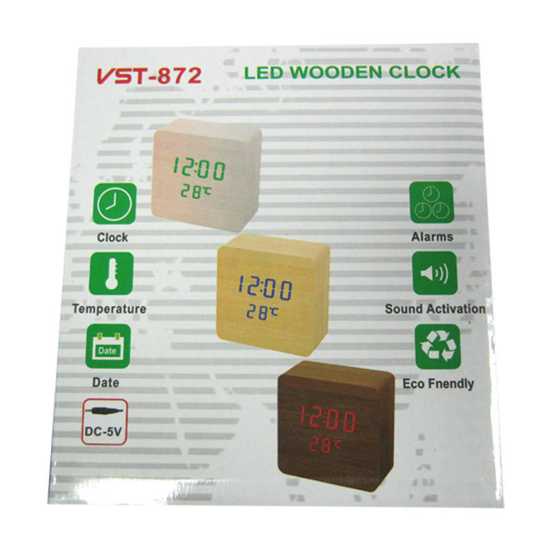 

Часы VST-872-6 с белой подсветкой в виде деревянного бруска