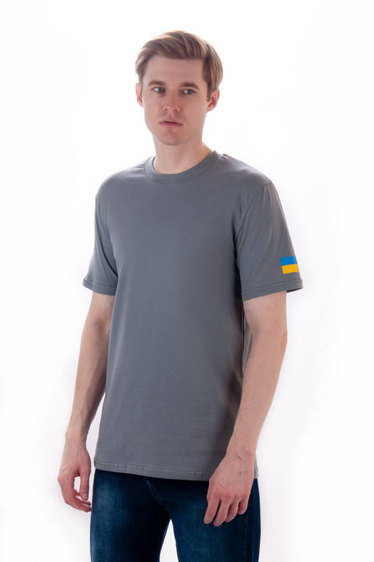 

Мужская футболка / Мужские футболки с Украинской символикой серый-флаг, 50