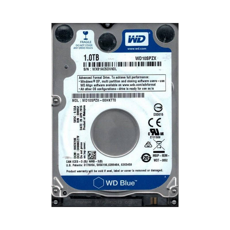 

Жесткий диск HDD 2.5" SATA 1.0TB WD Blue 5400rpm 128MB (WD10SPZX)