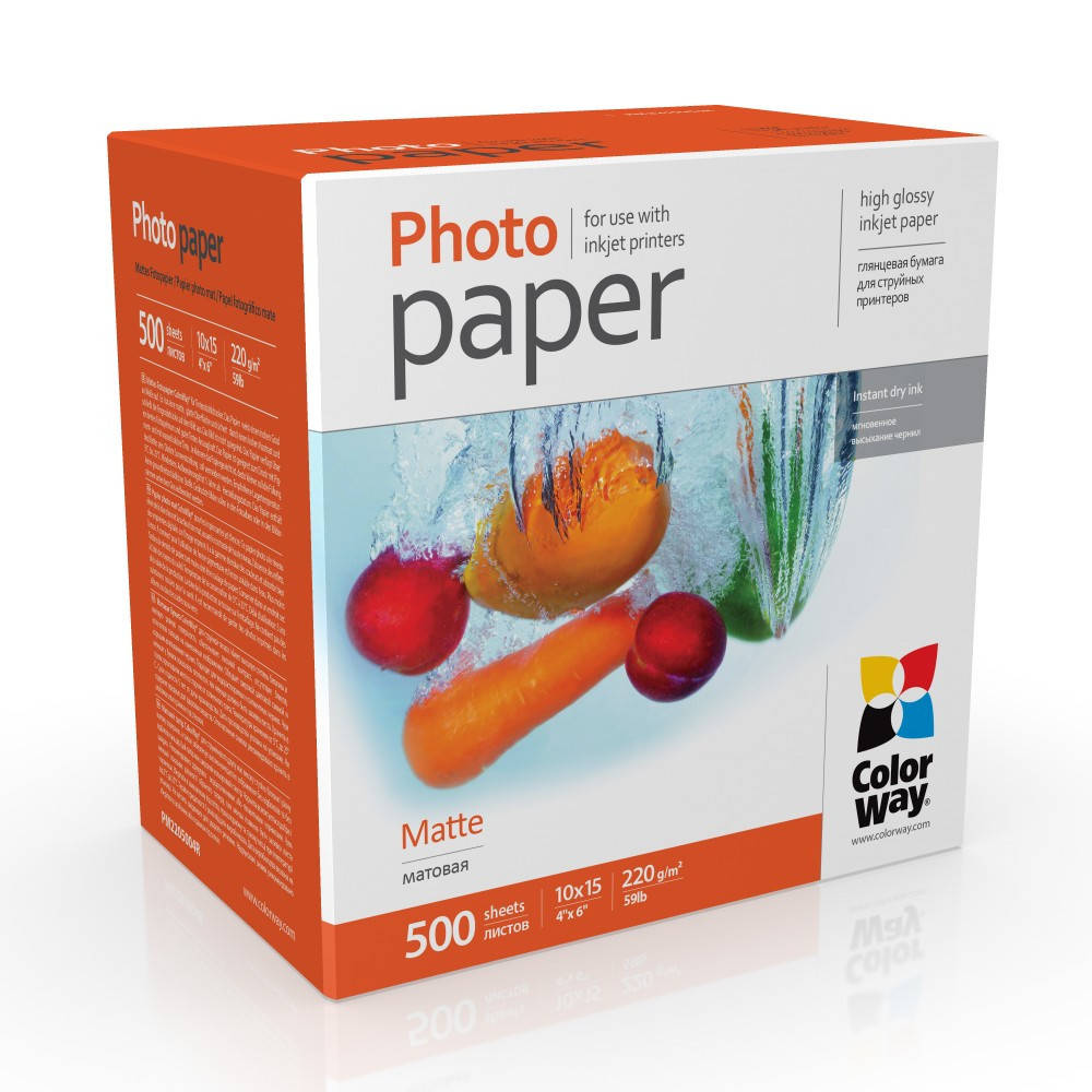 

Фотобумага ColorWay МАТОВАЯ 220г/м 10x15 500л (PM2205004R) картонная упаковка, Белый