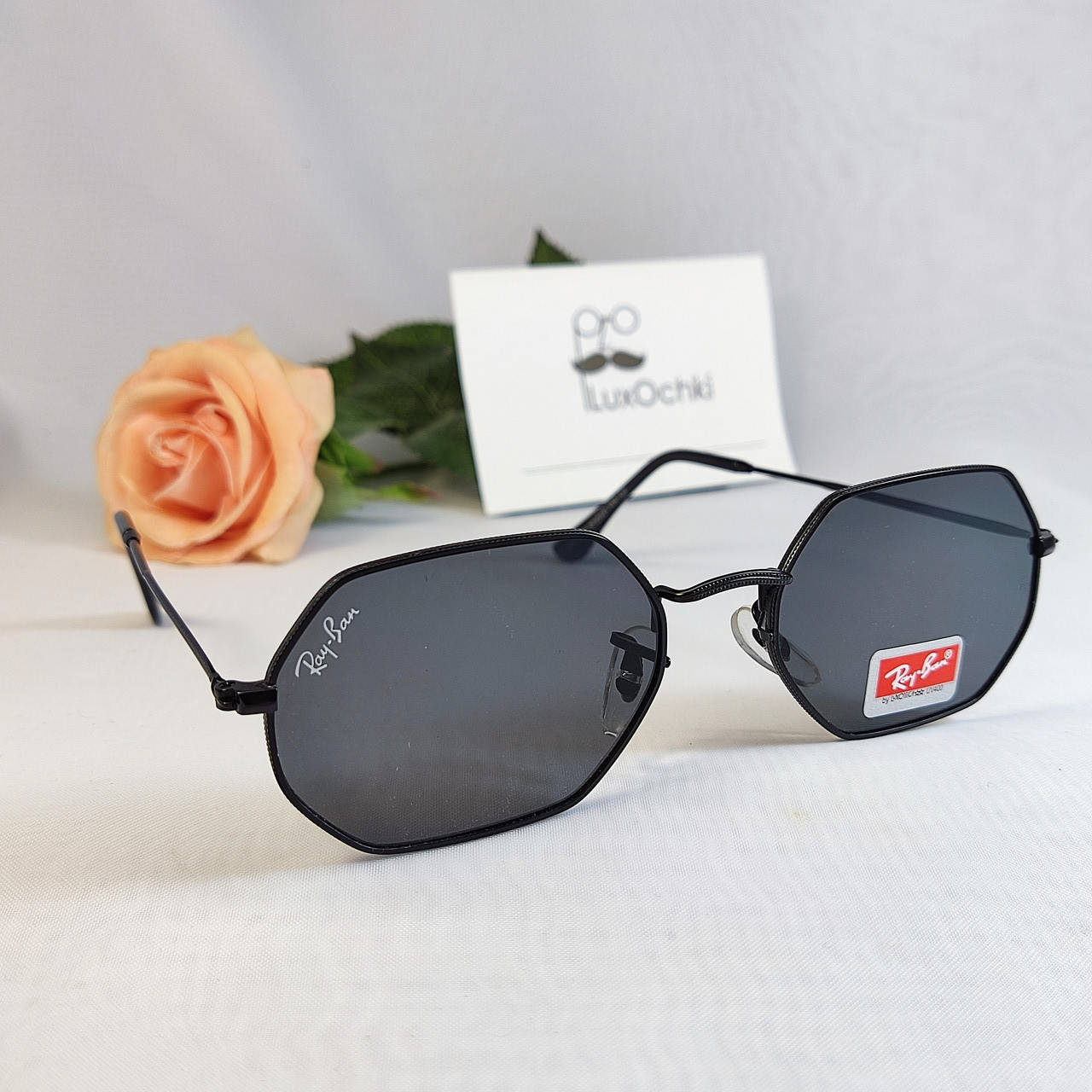 

Восьмиугольные солнцезащитные очки Ray Ban в металлической оправе, Черный