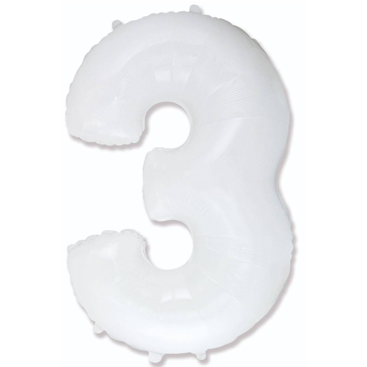 

FM 40" Цифра 3 Белая White Фольгированный шар, Белый