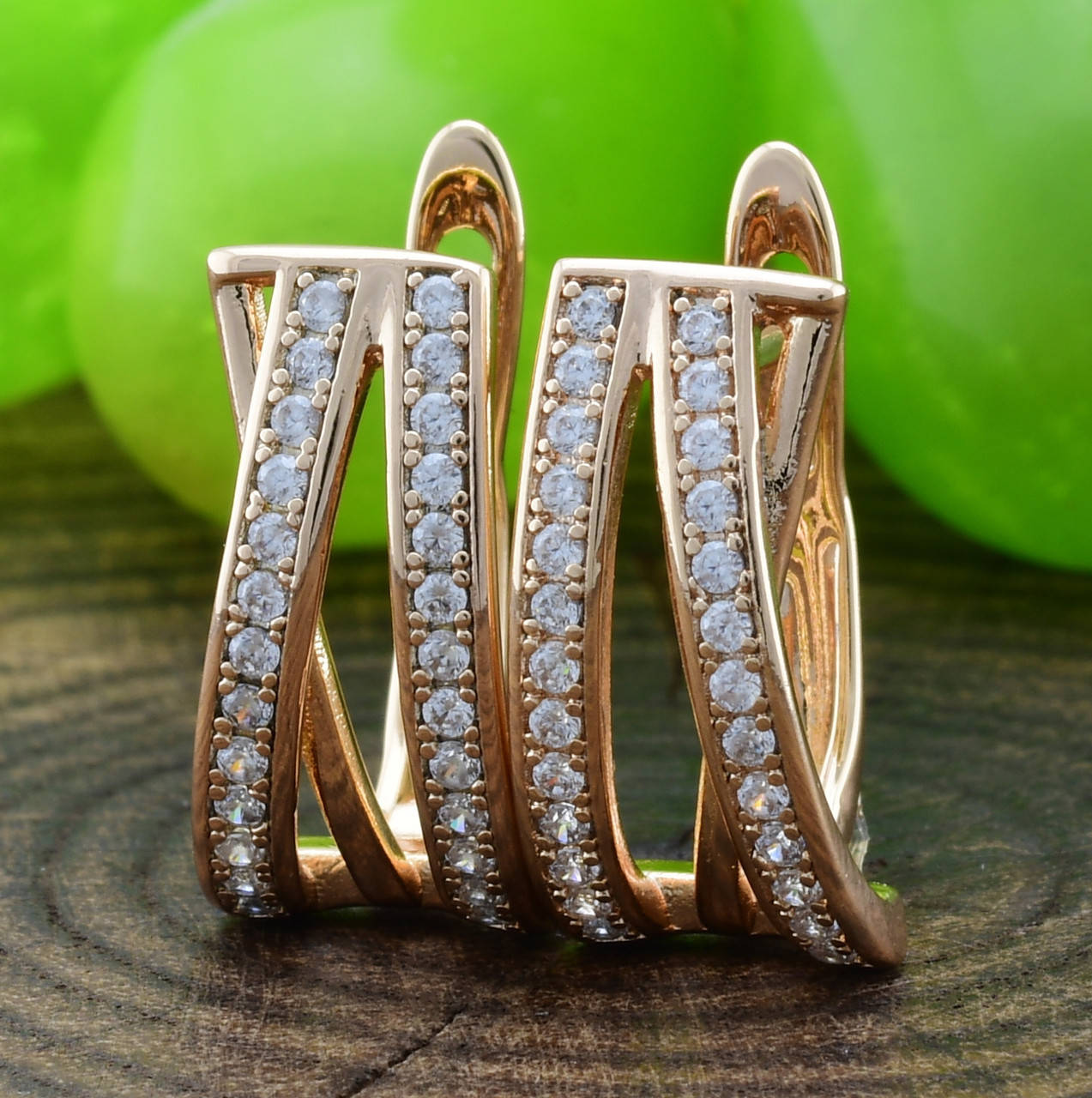 

Серьги Xuping 24407 размер 16х7 мм куб.цирконий вес 2.3 г позолота 18К
