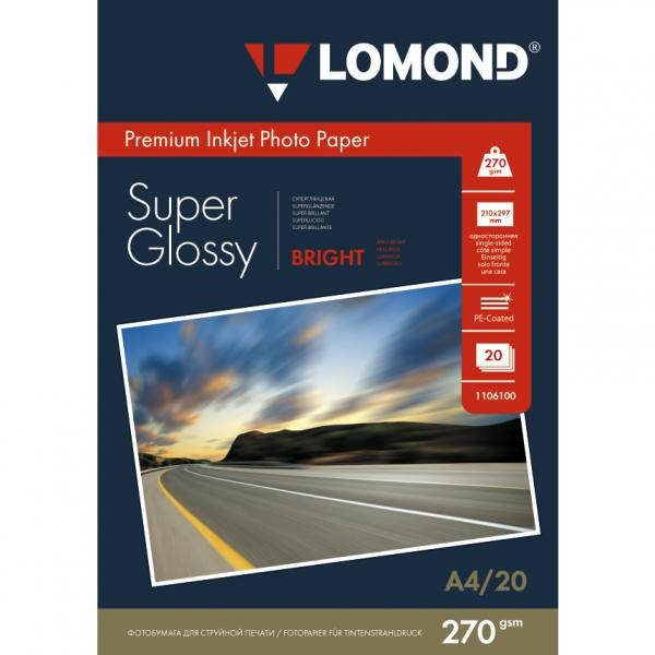 

ФОТОБУМАГА LOMOND СУПЕРГЛЯНЦЕВАЯ 270 Г/М, А4, 20л. (Bright) Код 1106100