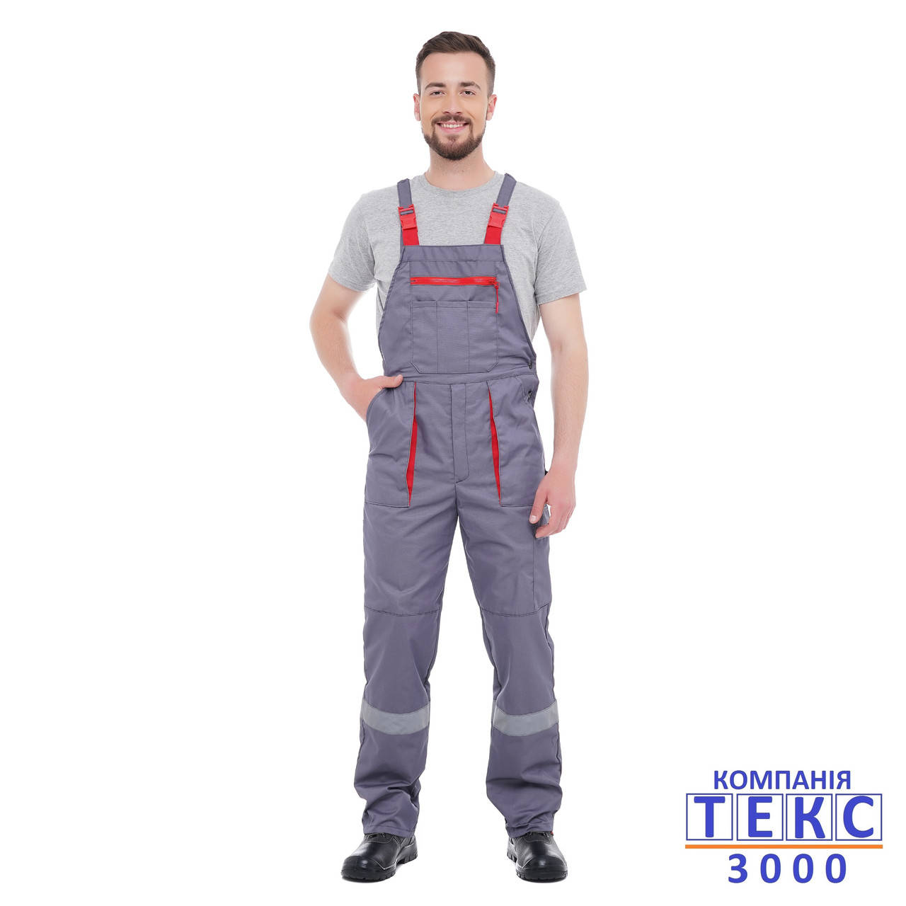 

Полукомбинезон рабочий CARBON, серый с красным ( тк. Саржа)